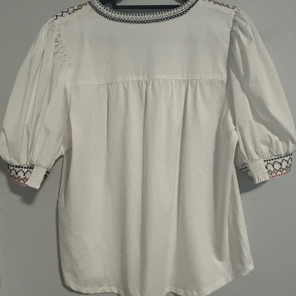Chico's White Embroidered Puff Sleeve Blouse - Picture 4 of 5